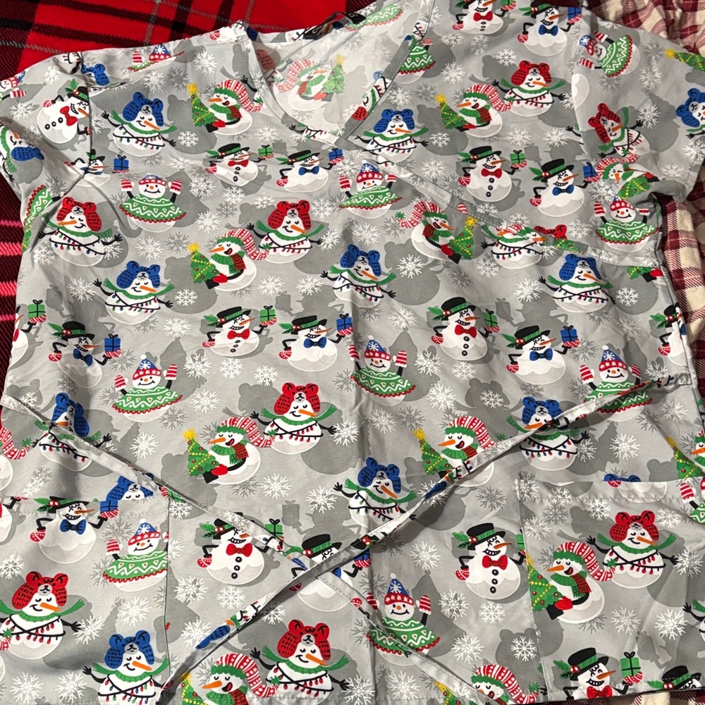 Festive Snowman Women’s Scrub Top